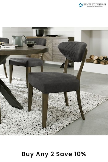 Bentley Designs Set of 2 Grey Margot Fumed Oak Leather Upholstered Chairs (A47382) | £400