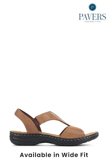 Pavers Brown Ladies Wide Fit Slingback Leather Sandals (A48315) | £43