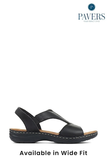 Pavers Black Ladies Wide Fit Slingback Leather Sandals (A48318) | £43