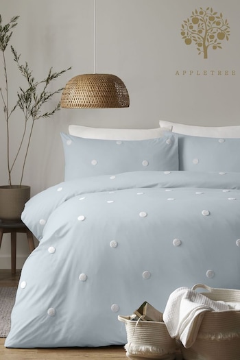 Appletree Duck Egg Blue Dot Garden Tufted Duvet Cover and Pillowcase Set (A48701) | £35 - £60