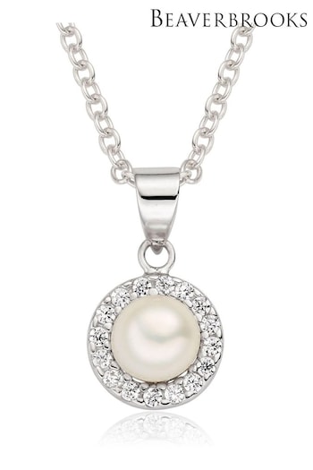 Beaverbrooks Sterling Silver Cubic Zirconia Freshwater Cultured Pearl Pendant (A48756) | £55