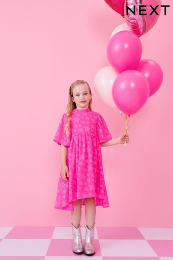 Bright Pink Star Jacquard Party Dress (3-16yrs) (A49417) | £24 - £30
