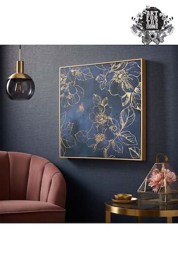 Art For The Home Blue Golden Blooms Box Framed Canvas (A52157) | £75