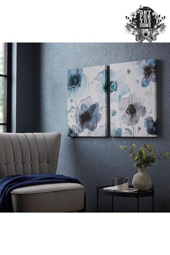 Art For The Home Set of 2 Blue Painterly Poppies Canvases (A52159) | £45
