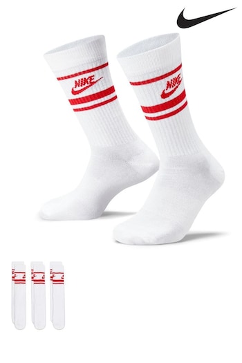 Nike White/Red Sportswear Everyday Essential White Crew Socks 3 Pack (A52609) | £17