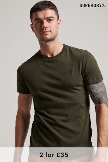 Superdry Winter Khaki Grit Organic Cotton Vintage Embroidered T-Shirt (A52845) | £20