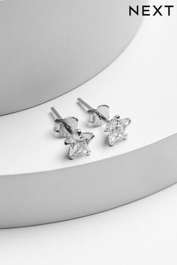 Sterling Silver Crystal Star Stud Earrings (A52899) | £10