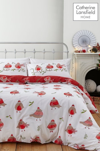 Catherine Lansfield Red Christmas Robins Duvet Cover and Pillowcase Set (A52963) | £16 - £25