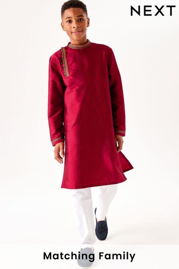 Red Regular Length Embroidered Boys Kurta (3-16yrs) (A54920) | £17 - £23