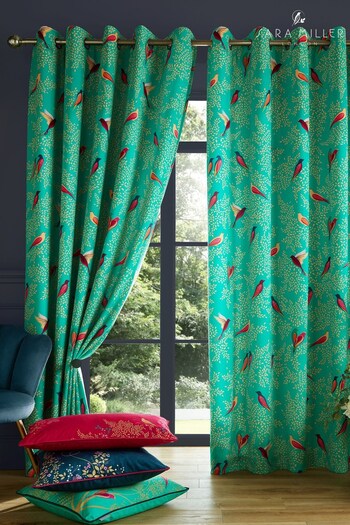 Sara Miller Green Green Birds Eyelet Curtains (A56195) | £150 - £215