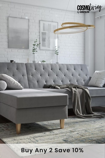 CosmoLiving Grey Liberty Velvet Sectional Sofa Bed (A56714) | £850