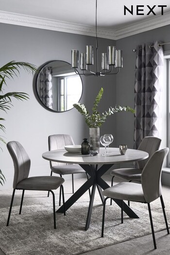 Light Grey Newton Ceramic Effect and Upholstered 4 Seater Chair Dining Set (A57276) | £675