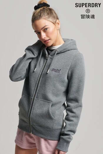 Superdry Grey Organic Cotton Womens Logo Vintage Logo Zip Hoodie (A57459) | £50