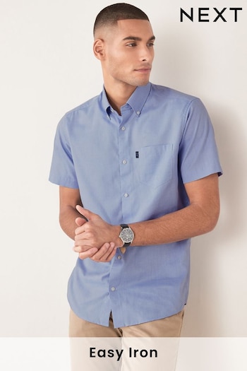 Pale Blue Slim Fit Short Sleeve Easy Iron Button Down Oxford Shirt (A57813) | £18