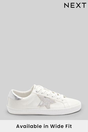 White And Silver Wide Fit Forever Comfort® Star Lace-Up Trainers (A58080) | £32