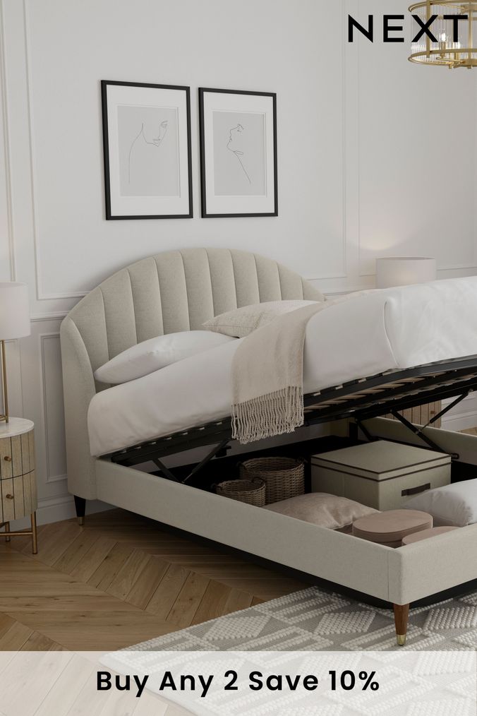 Soft Texture Light Natural Stella Upholstered Ottoman Storage Bed Frame (A58384) | £850 - £1,050