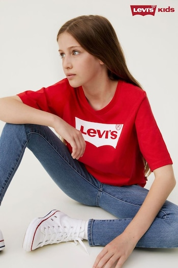 Levi's® Red High Rise Cropped Batwing Logo T-Shirt (A58576) | £20 - £23