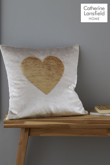 Catherine Lansfield Natural Sequin Heart Cushion (A58917) | £17