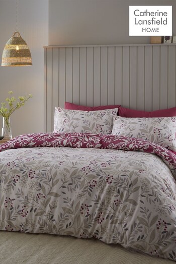 Catherine Lansfield Natural Brushed Cotton Lingoberry Floral Duvet Cover and Pillowcase Set (A58951) | £20 - £37