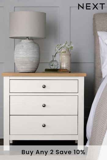 Chalk White Malvern Paint Effect 3 Drawer Wide Bedside Table (A59154) | £225