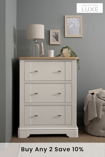 Chalk White Hampton Painted Oak Collection Luxe 3 Drawer Chest of Drawers (A59182) | £650