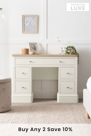 Chalk White Hampton Painted Oak Collection Luxe Space Saving Storage Console Dressing Table (A59187) | £825