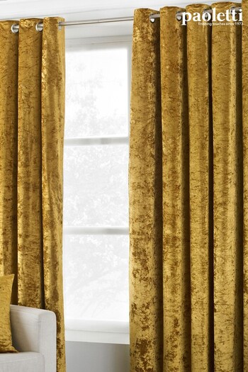 Riva Paoletti Ochre Yellow Verona Crushed Velvet Eyelet Curtains (A59944) | £82