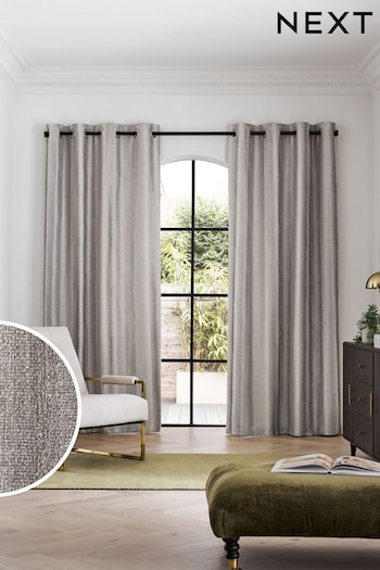 Silver Grey Metallic Stripe Eyelet Lined Curtains (A60140) | £90 - £180