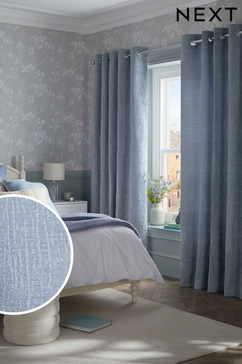 Denim Blue Heavyweight Chenille Eyelet Lined Curtains (A60141) | £60 - £155