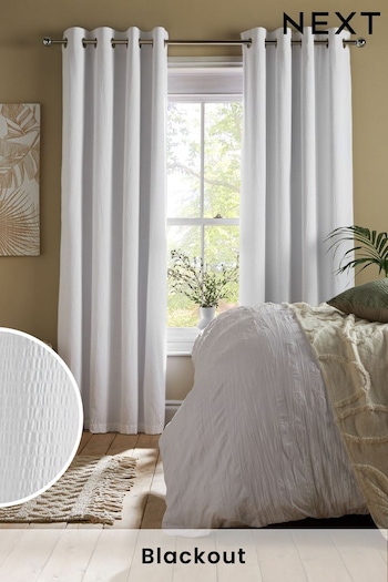 White Soft Crinkle Blackout Eyelet Blackout/Thermal Curtains (A60147) | £50 - £140