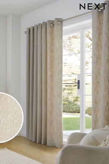 Natural Fine Bouclé Eyelet Lined Curtains (A60151) | £50 - £125