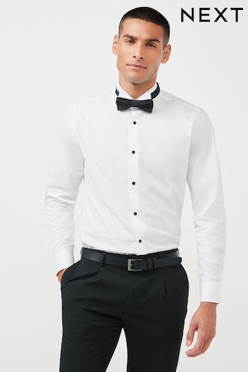 White Slim Fit Single Cuff Dress Shirt and Bow Tie Set (A60385) | £32