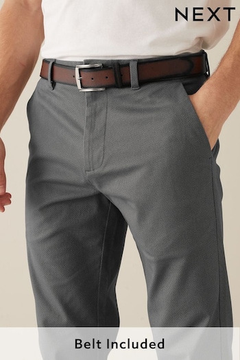 Grey Geometric Pattern Straight Belted Soft Touch Chino Trousers Lygia (A61607) | £30