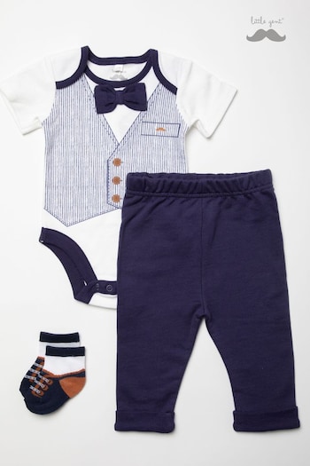 Little Gent Blue Bowtie Bodysuit, Trouser And Sock Set (A61968) | £22