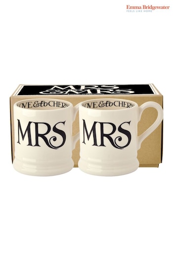 Emma Bridgewater Set of 2 Cream Black Toast Mrs and Mrs Mugs (A62068) | £50