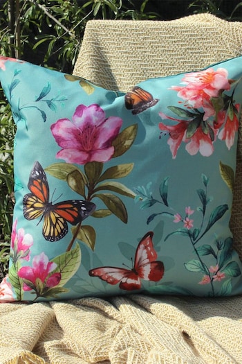 Evans Lichfield Duck Egg Blue Butterflies Outdoor Polyester Filled Cushion (A62201) | £17