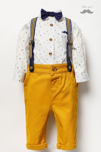 Little Gent Brown Shirt Bodysuit, Bowtie, Trouser And Braces 3 Piece Baby Set (A62461) | £30