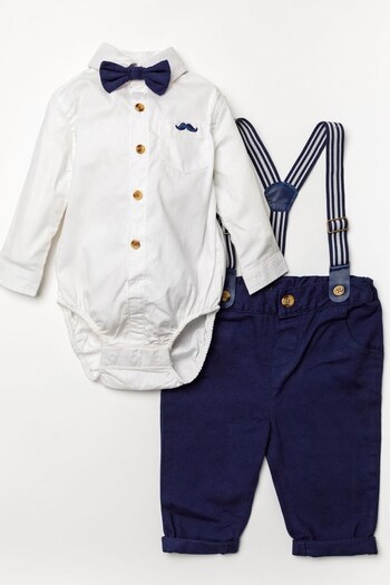 Little Gent Blue Shirt Bodysuit, Bowtie, Trouser And Braces 3 Piece Baby Set (A62465) | £30