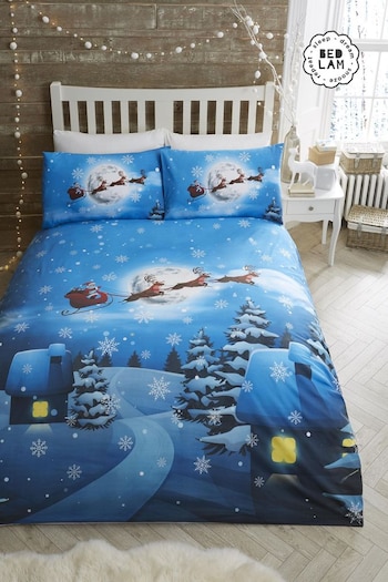 Bedlam Blue Santa Glow in the Dark Duvet Cover and Pillowcase Set (A62939) | £16 - £22