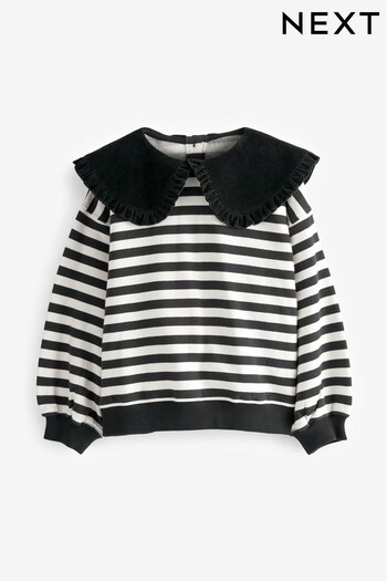 Black/White Stripe Collar Crew Sweatshirt (3-16yrs) (A63236) | £15 - £20