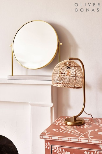 Oliver Bonas White Round Marble & Gold Metal Dressing Table Mirror (A64704) | £165