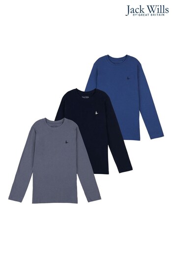 Jack Wills Blue Mr Wills Long Sleeve T-Shirts 3 Pack (A64842) | £35 - £40