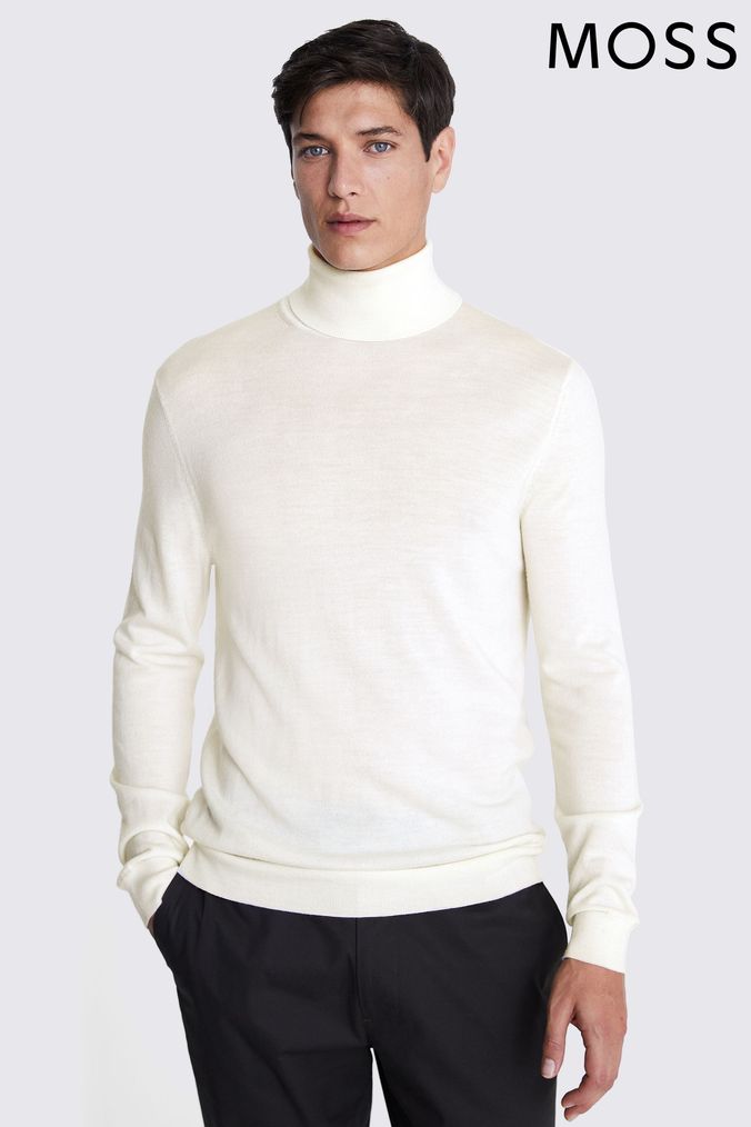 Mens white polo neck sweater hotsell