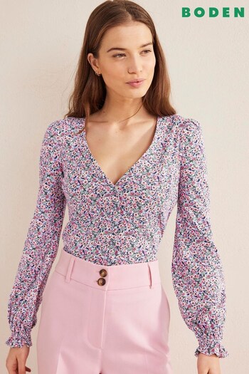 Boden Pink Button Front V-Neck Top (A65597) | £55