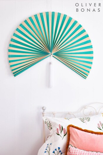 Oliver Bonas Blue Blue Striped Bamboo Fan Wall Hanging (A65631) | £45