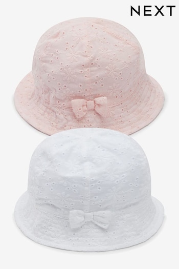 Pink Broderie 2 Pack Baby Summer Bucket Lakier Hats (0mths-2yrs) (A66494) | £14