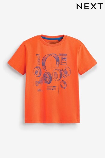 Orange Headphones Short Sleeve Graphic T-Shirt (3-16yrs) (A66507) | £5 - £10