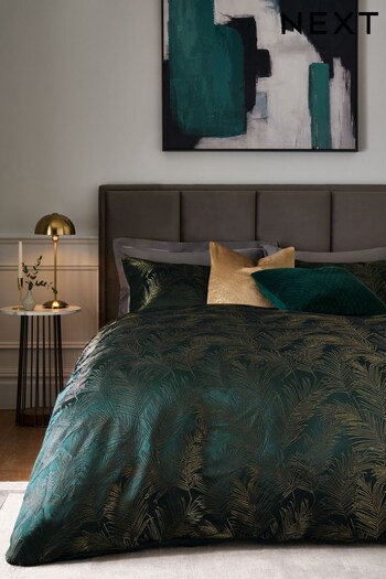 Green/Gold Luxe Leaf Jacquard Duvet Cover and Pillowcase Set (A66881) | £45 - £75