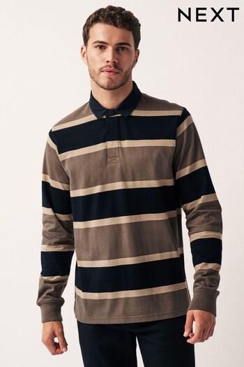 Neutral Brown/Black Stripe Long Sleeve Rugby Shirt (A67719) | £12