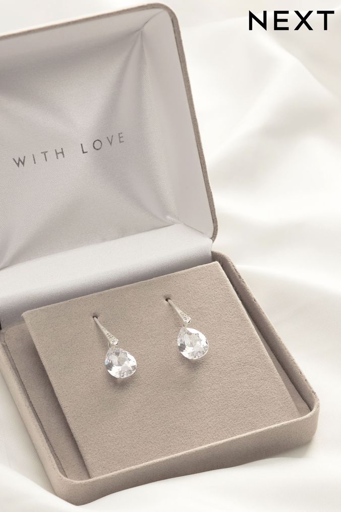 Silver Plated Bridal Premium Diamanté Drop Earrings (A67796) | £18